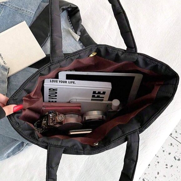 New QUILTED TOTE BAG CARRYALL Black 👜 - Picture 4 of 9